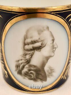 Paris Porcelain Litron Cup & Saucer, Portrait, Cobalt Blue, C. 1800