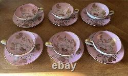 Pink Floral Gold Trim RRW KPM Bavaria Porcelain Cup & Saucer Set Of 6 Germany