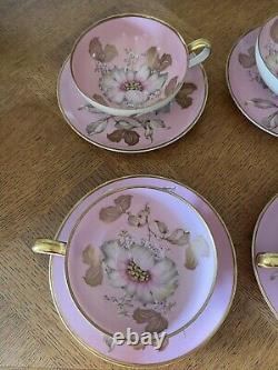 Pink Floral Gold Trim RRW KPM Bavaria Porcelain Cup & Saucer Set Of 6 Germany