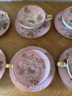 Pink Floral Gold Trim RRW KPM Bavaria Porcelain Cup & Saucer Set Of 6 Germany