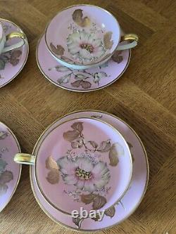 Pink Floral Gold Trim RRW KPM Bavaria Porcelain Cup & Saucer Set Of 6 Germany