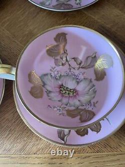 Pink Floral Gold Trim RRW KPM Bavaria Porcelain Cup & Saucer Set Of 6 Germany