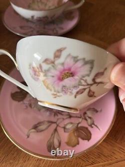 Pink Floral Gold Trim RRW KPM Bavaria Porcelain Cup & Saucer Set Of 6 Germany