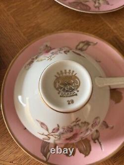 Pink Floral Gold Trim RRW KPM Bavaria Porcelain Cup & Saucer Set Of 6 Germany