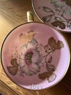 Pink Floral Gold Trim RRW KPM Bavaria Porcelain Cup & Saucer Set Of 6 Germany