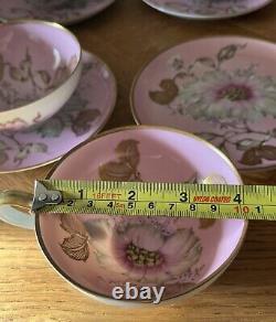 Pink Floral Gold Trim RRW KPM Bavaria Porcelain Cup & Saucer Set Of 6 Germany