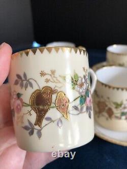 Porcelain Demitasse Cup and Saucer Set 1940s European Style Flora Fauna