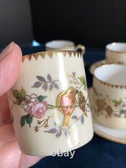 Porcelain Demitasse Cup and Saucer Set 1940s European Style Flora Fauna