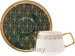 Porcelain Green Gold Coffee Cup Set for 6 12 Pc Espresso Cups & Saucers