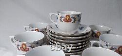 Porcelain Norway Farmers Rose Cup & Saucer Set Of 7