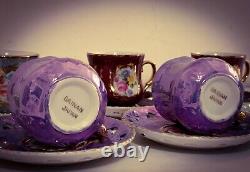 Porcelain Set? RaRe? Vintage 6 Tea Cups 6 Saucers Purple pink Roses