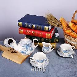 Porcelain Tea Set POT Vintage Gift Tea Cup, Saucer Coffe relaxatio&Love for 6