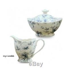 Porcelain Tea Set Vintage Toile Rose Service 4 Teapot Cups Saucers 11 Pc English