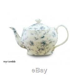 Porcelain Tea Set Vintage Toile Rose Service 4 Teapot Cups Saucers 11 Pc English