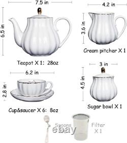 Porcelain Tea Sets British Royal Series, 8 OZ Cups& Saucer Service for 6, with T