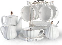 Porcelain Tea Sets British Royal Series, 8 OZ Cups& Saucer Service for 6, with T