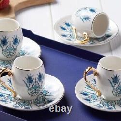 Porcelain Turkish Greek Arabic Coffee Espresso 12Pcs Serving Gold Cup Saucer Set