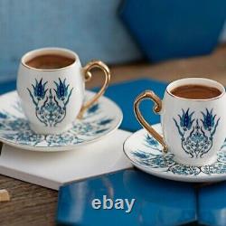 Porcelain Turkish Greek Arabic Coffee Espresso 12Pcs Serving Gold Cup Saucer Set