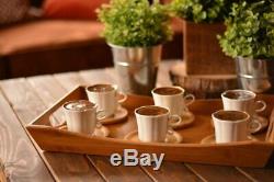 Porcelain Turkish, Greek Coffee Set, 6 Espresso Cups & 6 Bamboo Saucers