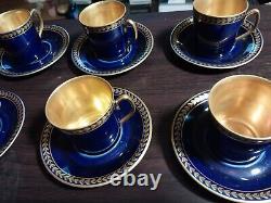 Porcelaine, Limoges Laurel Gold Encrusted Cobalt Blue Demitasse Cup & Saucer Set