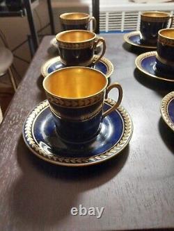 Porcelaine, Limoges Laurel Gold Encrusted Cobalt Blue Demitasse Cup Saucer Set