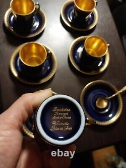 Porcelaine, Limoges Laurel Gold Encrusted Cobalt Blue Demitasse Cup Saucer Set