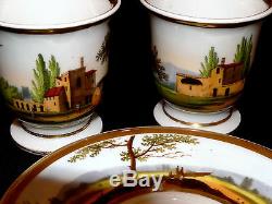 Pr CUP & SAUCER, porcelain, Vieux Old Paris, France, Italianate, scenic, c1830