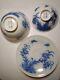 Qing Dynasty Porcelain Blue Hand-painted Floral Tea Cups And Saucer 5 Piece Set