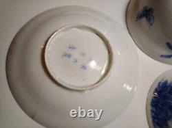 Qing Dynasty Porcelain Blue Hand-Painted Floral Tea Cups and Saucer 5 Piece Set