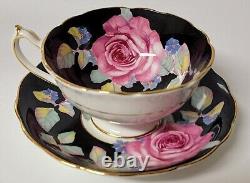 RARE AMAZING PARAGON BLACK With FLOATING ROSES PORCELAIN TEA CUP SAUCER