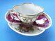 Rare Antique Meissen Magenta Quatrefoil Tea Cup & Saucer W Lovers & Flowers