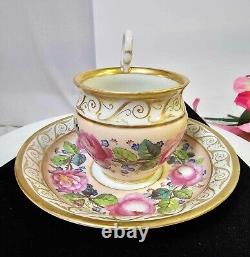 RARE Antique KPM Royal Berlin Cup & Saucer Pink Rose Swan Handle porcelain- READ