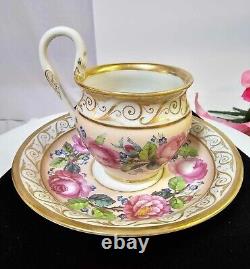 RARE Antique KPM Royal Berlin Cup & Saucer Pink Rose Swan Handle porcelain- READ