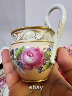 RARE Antique KPM Royal Berlin Cup & Saucer Pink Rose Swan Handle porcelain- READ