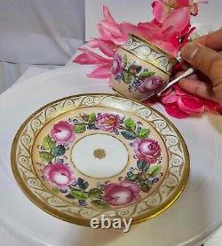 RARE Antique KPM Royal Berlin Cup & Saucer Pink Rose Swan Handle porcelain- READ