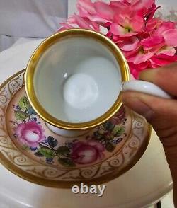 RARE Antique KPM Royal Berlin Cup & Saucer Pink Rose Swan Handle porcelain- READ