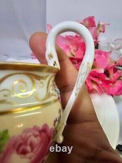 RARE Antique KPM Royal Berlin Cup & Saucer Pink Rose Swan Handle porcelain- READ