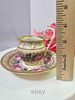 RARE Antique KPM Royal Berlin Cup & Saucer Pink Rose Swan Handle porcelain- READ