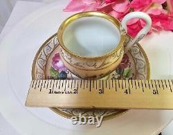 RARE Antique KPM Royal Berlin Cup & Saucer Pink Rose Swan Handle porcelain- READ