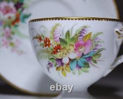 RARE Antique ROYAL WORCESTER Hand Painted Floral Porcelain Pedestal Cup & Saucer