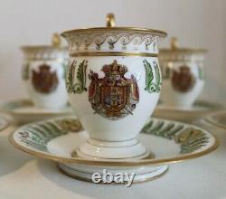 RARE FRENCH SEVRES IMPERIAL NAPOLEON KING Of ITALY SET 6 CUPS & 6 SAUCERS 19TH C