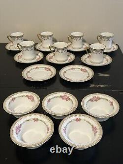 RARE SET! Limoges GOLD/WHITE porcelain Set Of 7 Cups/saucer