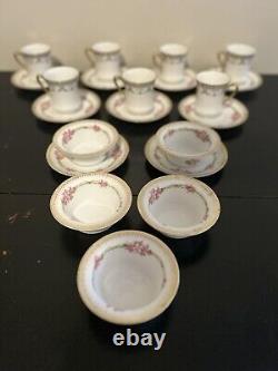 RARE SET! Limoges GOLD/WHITE porcelain Set Of 7 Cups/saucer