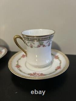 RARE SET! Limoges GOLD/WHITE porcelain Set Of 7 Cups/saucer