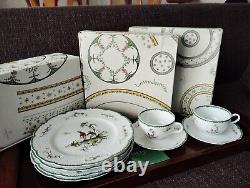 RAYNAUD LIMOGES SI KIANG Porcelain COFFEE 2 CUP & SAUCER 4 plate SET 8.8in