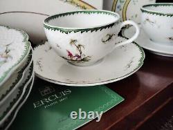 RAYNAUD LIMOGES SI KIANG Porcelain COFFEE 2 CUP & SAUCER 4 plate SET 8.8in