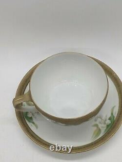 ROYAL AUSTRIA Tea Cup & Saucer Lily of the Valey Gold Gilt Hand-Painted