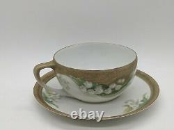 ROYAL AUSTRIA Tea Cup & Saucer Lily of the Valey Gold Gilt Hand-Painted