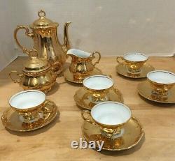 RRW Bavaria 14 Piece Gold Porcelain Tea Set Made In Germany Pot Saucers Cups