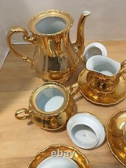 RRW Bavaria 14 Piece Gold Porcelain Tea Set Made In Germany Pot Saucers Cups